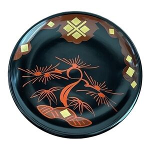 NIB Unique Vintage Tsugarunuri Lacquer Plate Black Red Brown Gold Japanese Gift